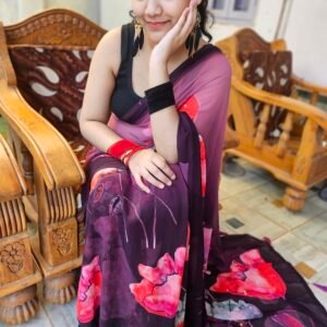 Digital Floral Mirror Work Georgette