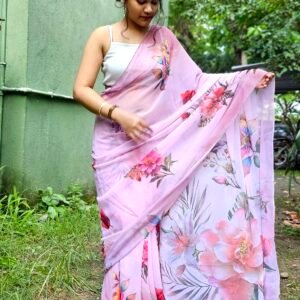 Digital Floral Handwork Georgette