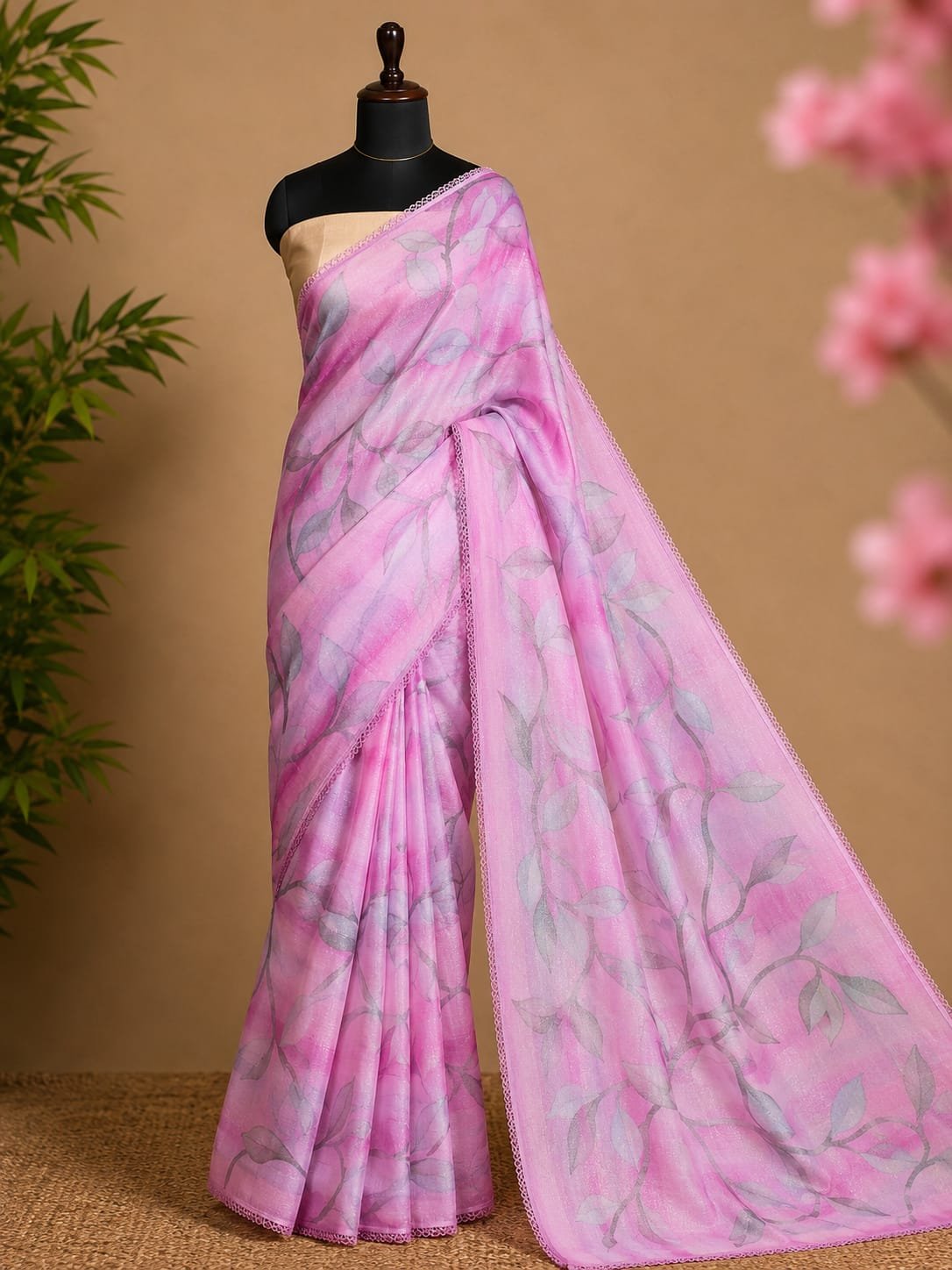 Leaf Georgette Lace Work Saree - Image 6