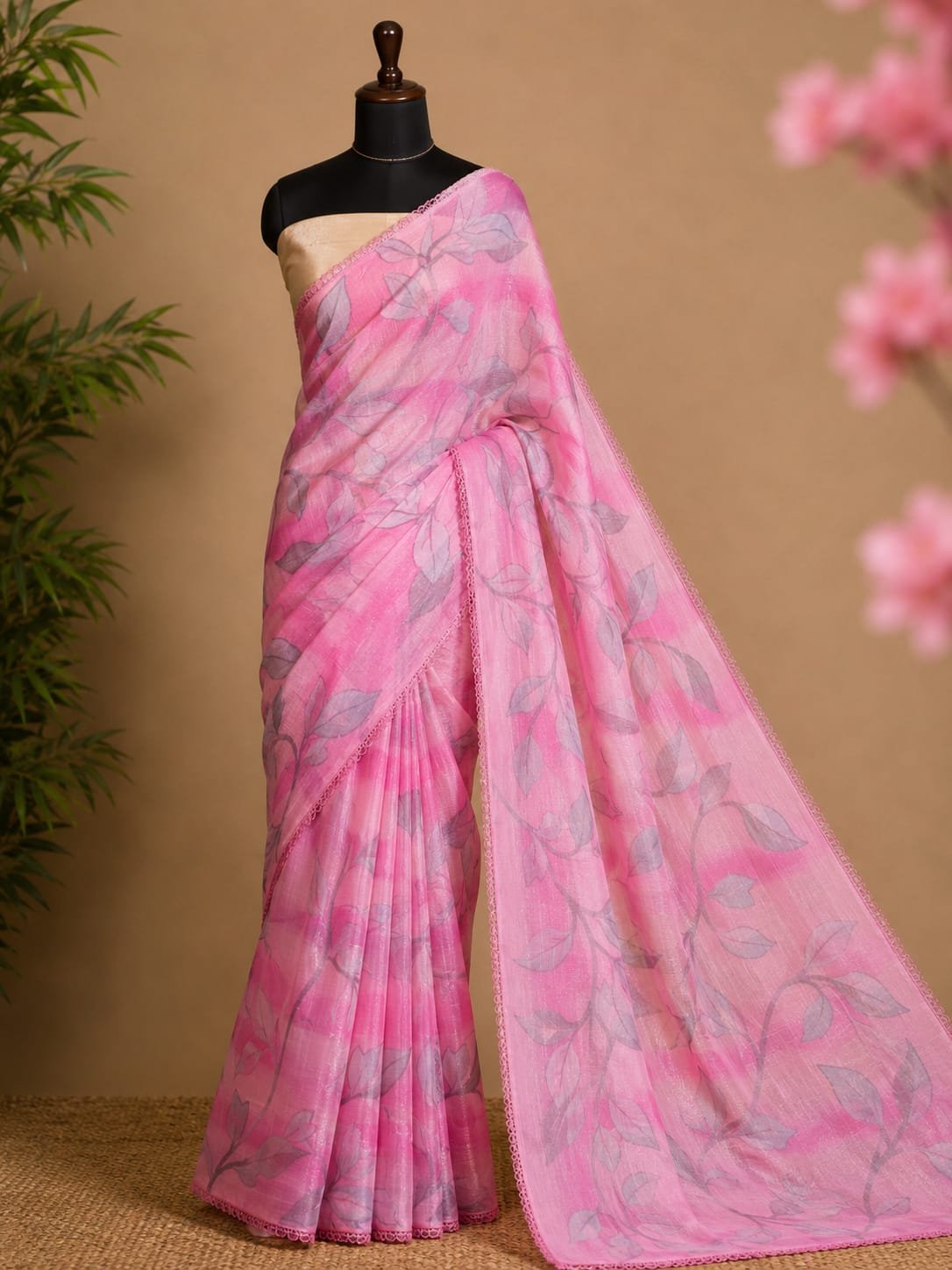 Leaf Georgette Lace Work Saree - Image 7