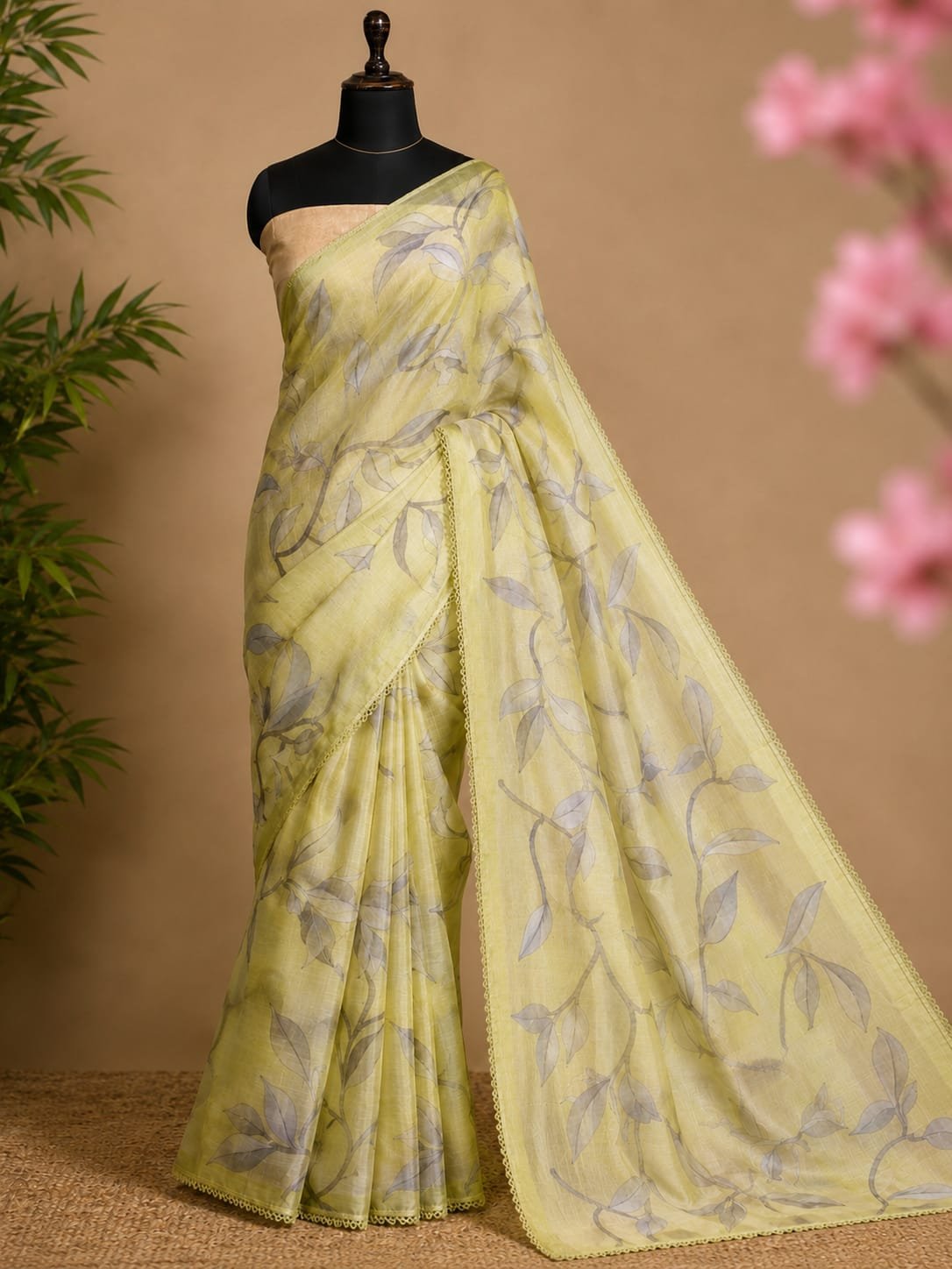 Leaf Georgette Lace Work Saree - Image 4