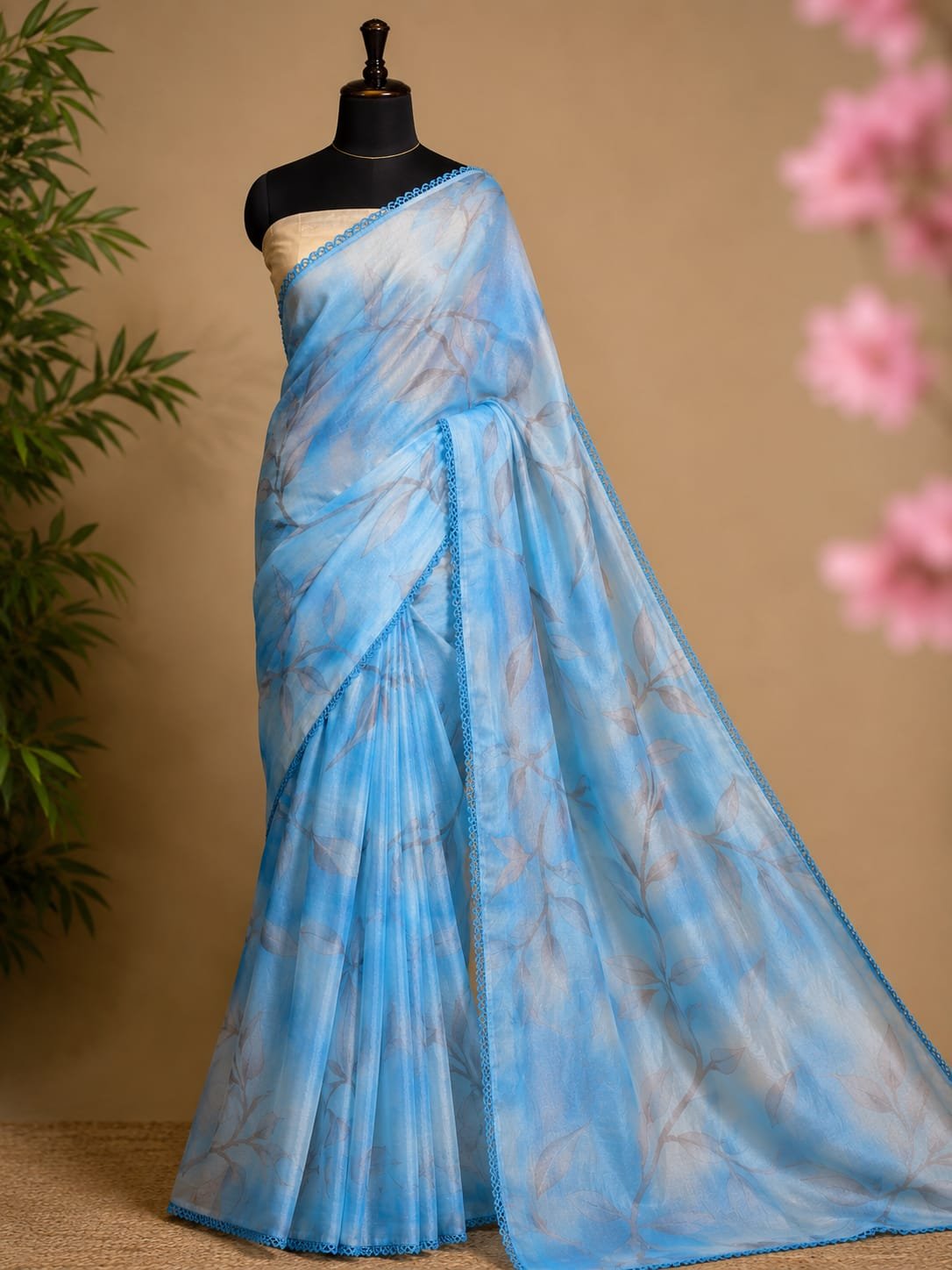 Leaf Georgette Lace Work Saree - Image 2