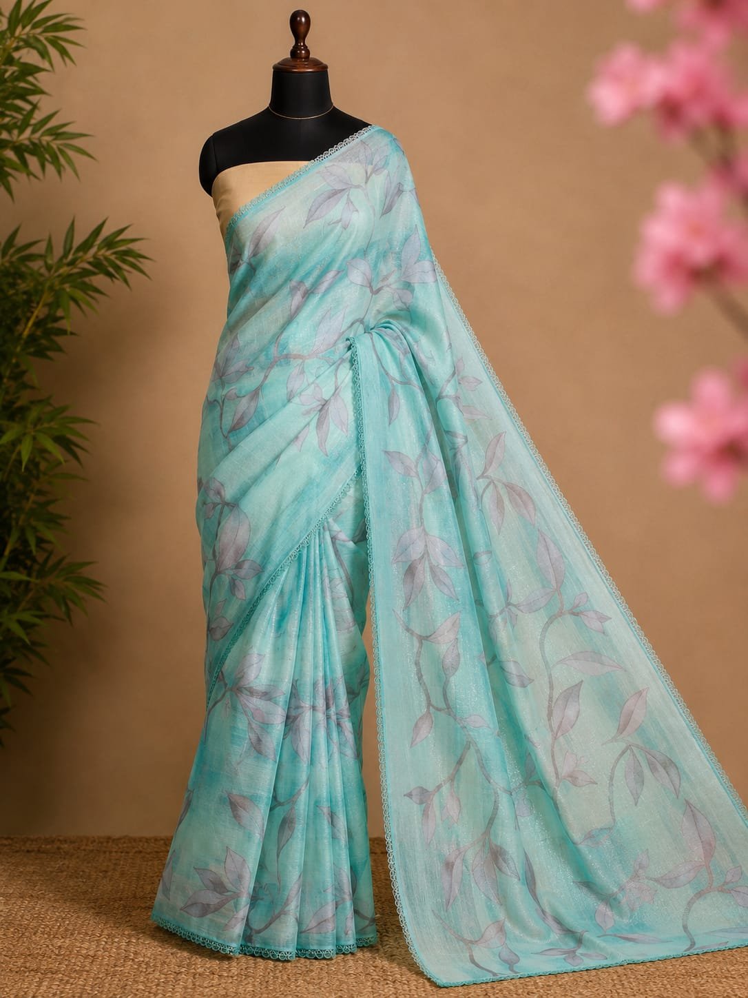 Leaf Georgette Lace Work Saree - Image 5