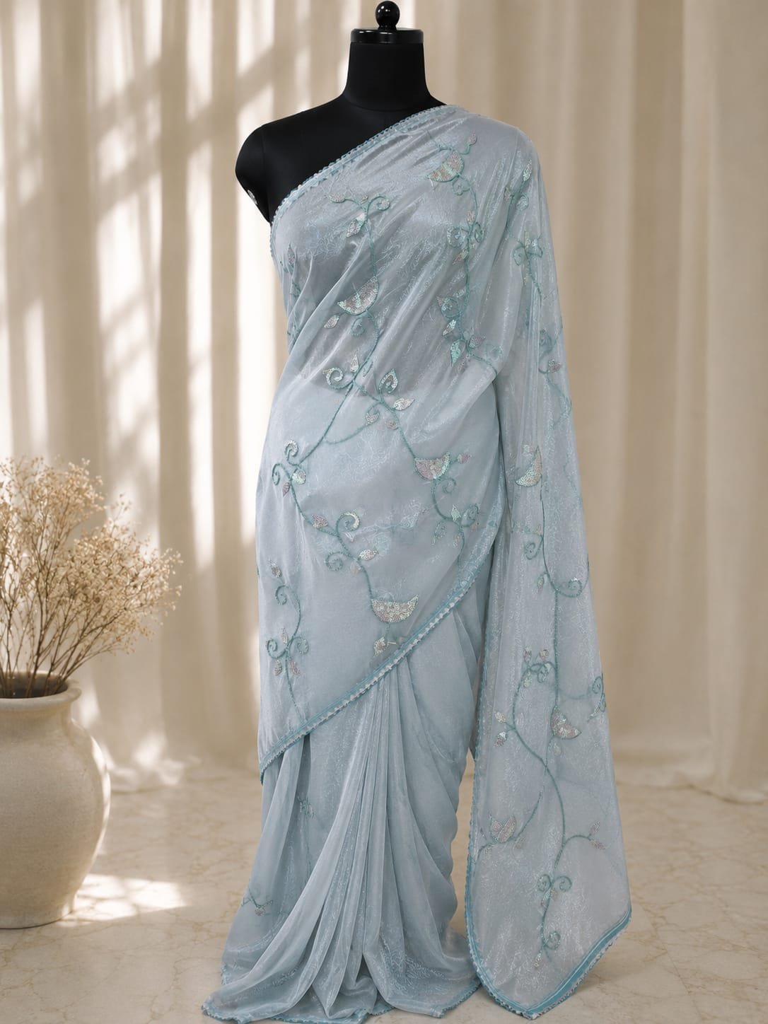 Organza Sequinned Work Saree - Image 10