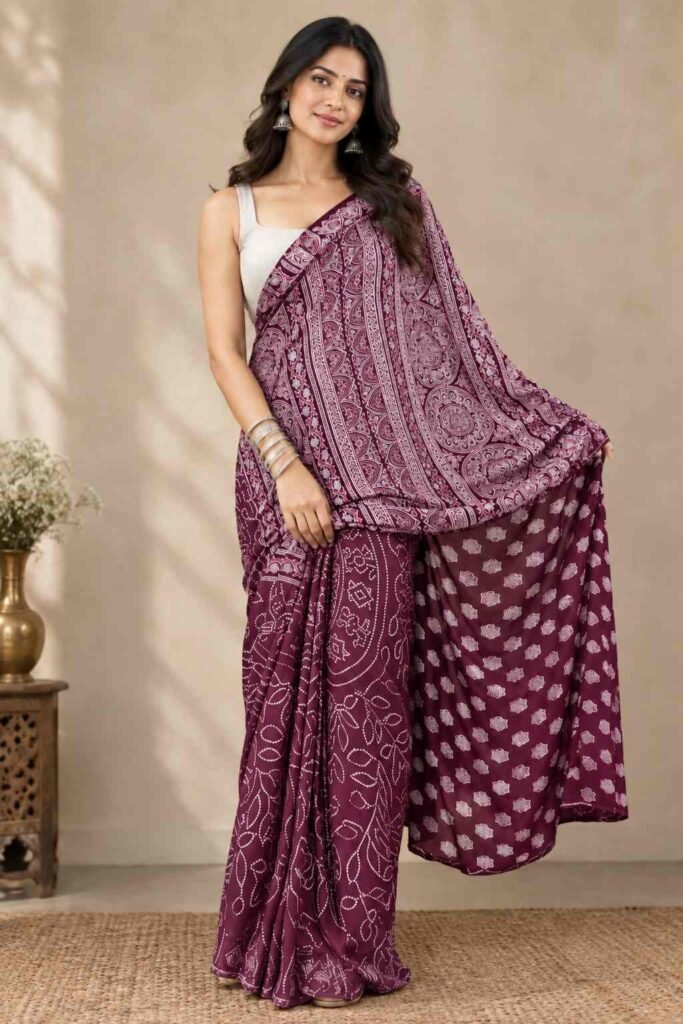 Ajrakh Bandhani Saree