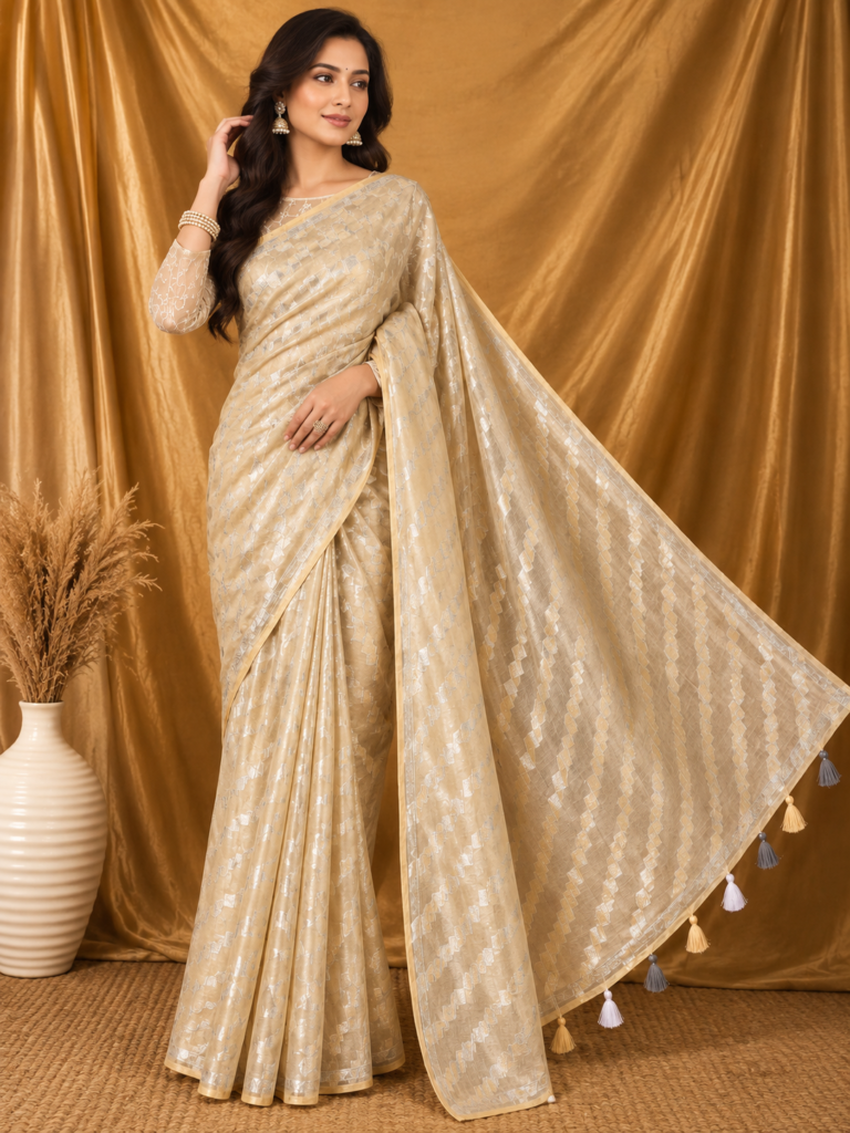 Brasso Designer with Unstiched Embroidery Blouse Saree