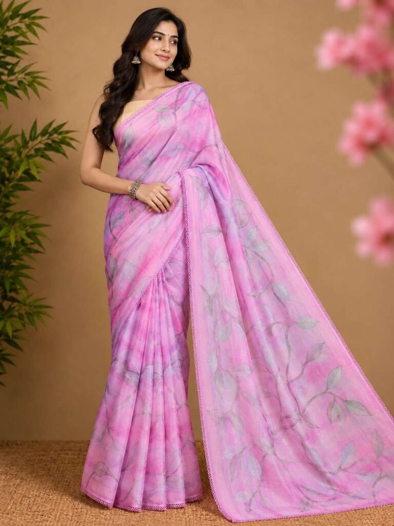 Leaf Georgette Lace Work Saree