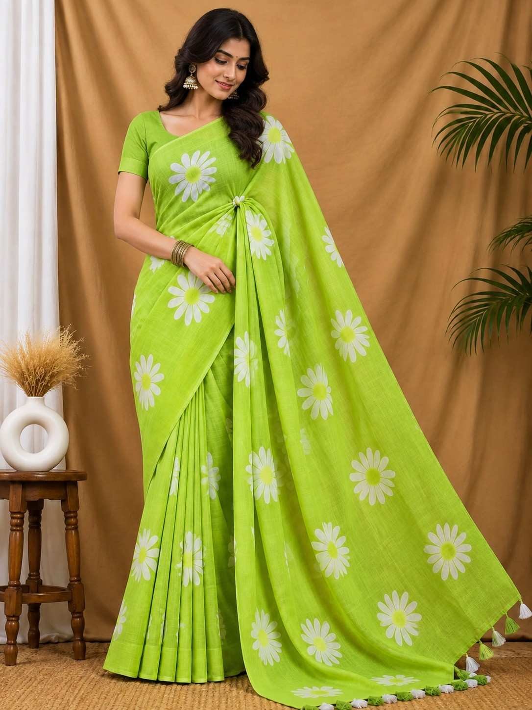 Sunflower Linen Saree - Image 2