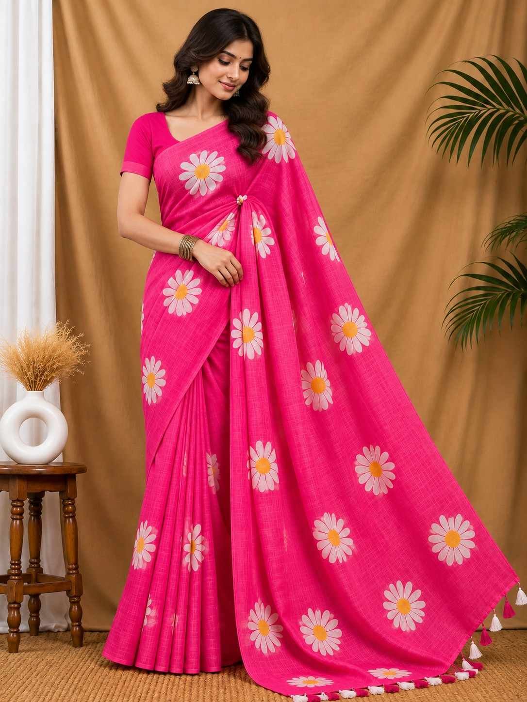 Sunflower Linen Saree - Image 3