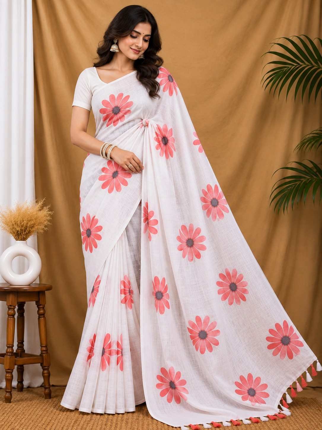 Sunflower Linen Saree - Image 4