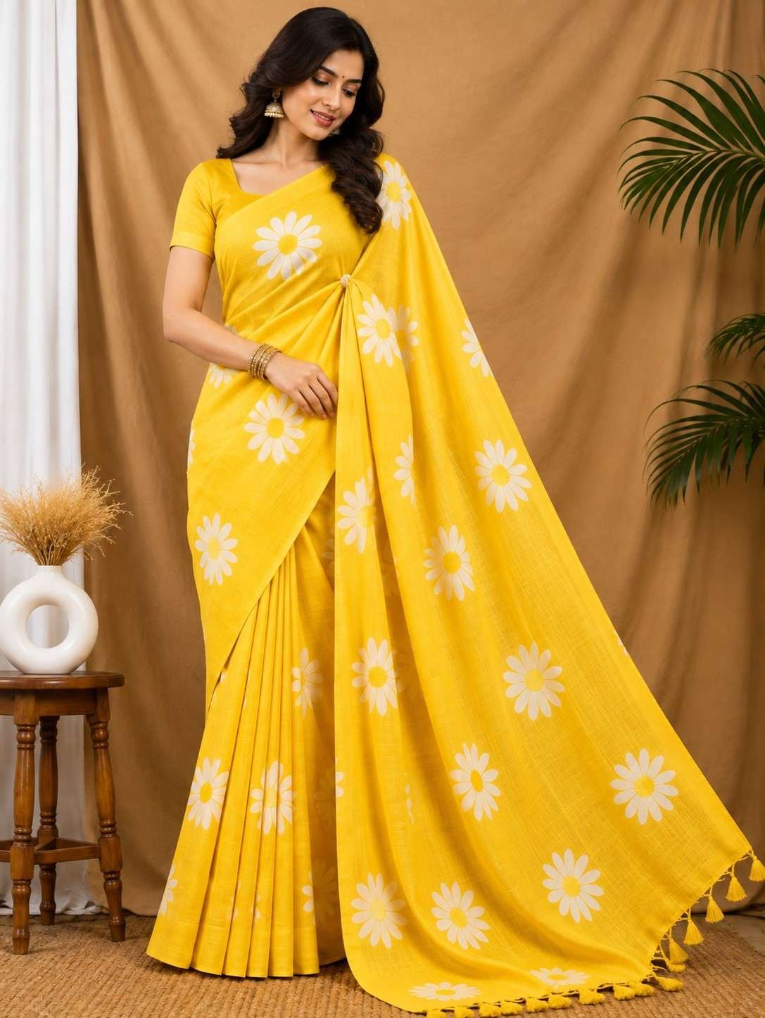 Sunflower Linen Saree - Image 5