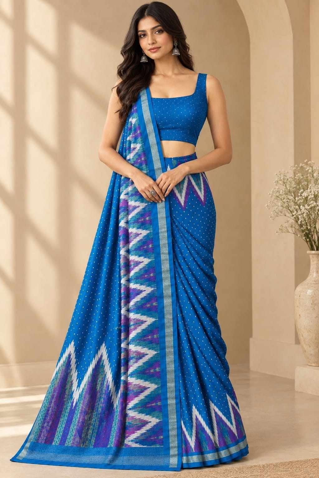 Temple Silk Blend Saree - Image 3
