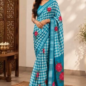 Gingham Linen saree