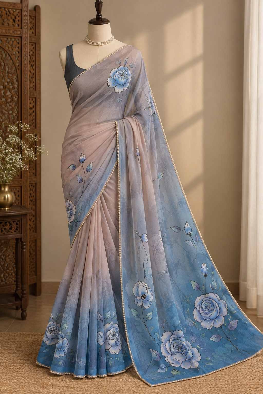 Handwork Georgette saree with antique work - Image 2