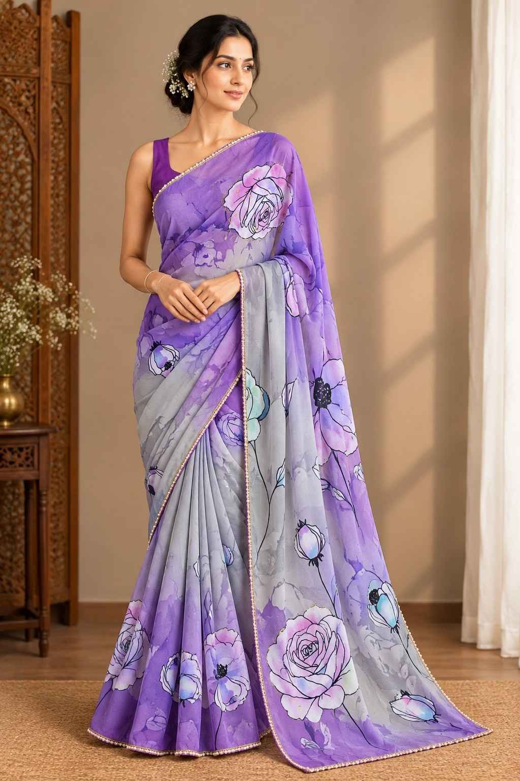Handwork Georgette saree with antique work - Image 3