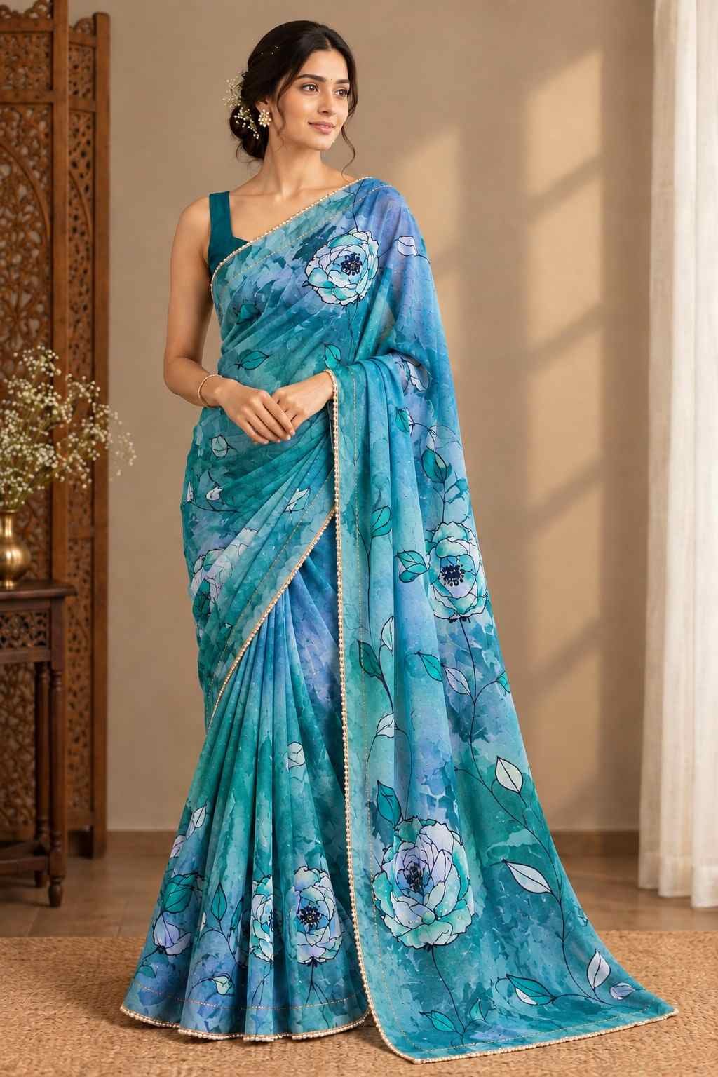 Handwork Georgette saree with antique work - Image 4