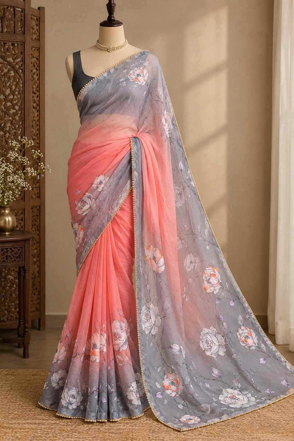 Handwork Georgette saree with antique work - Image 5
