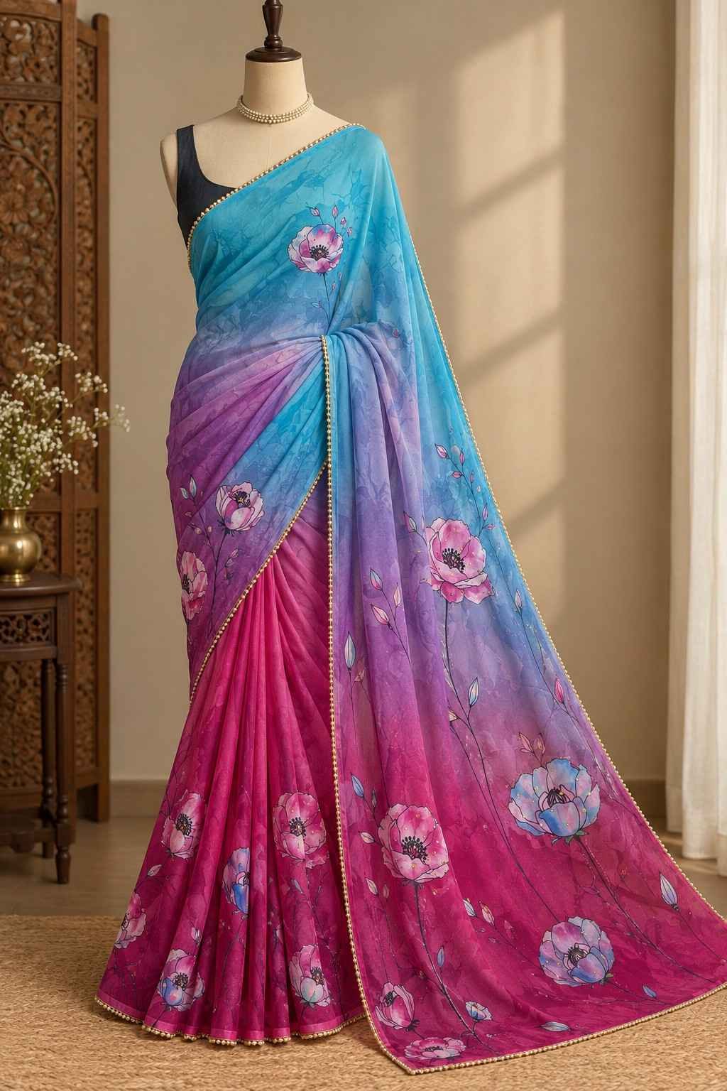 Handwork Georgette saree with antique work - Image 6